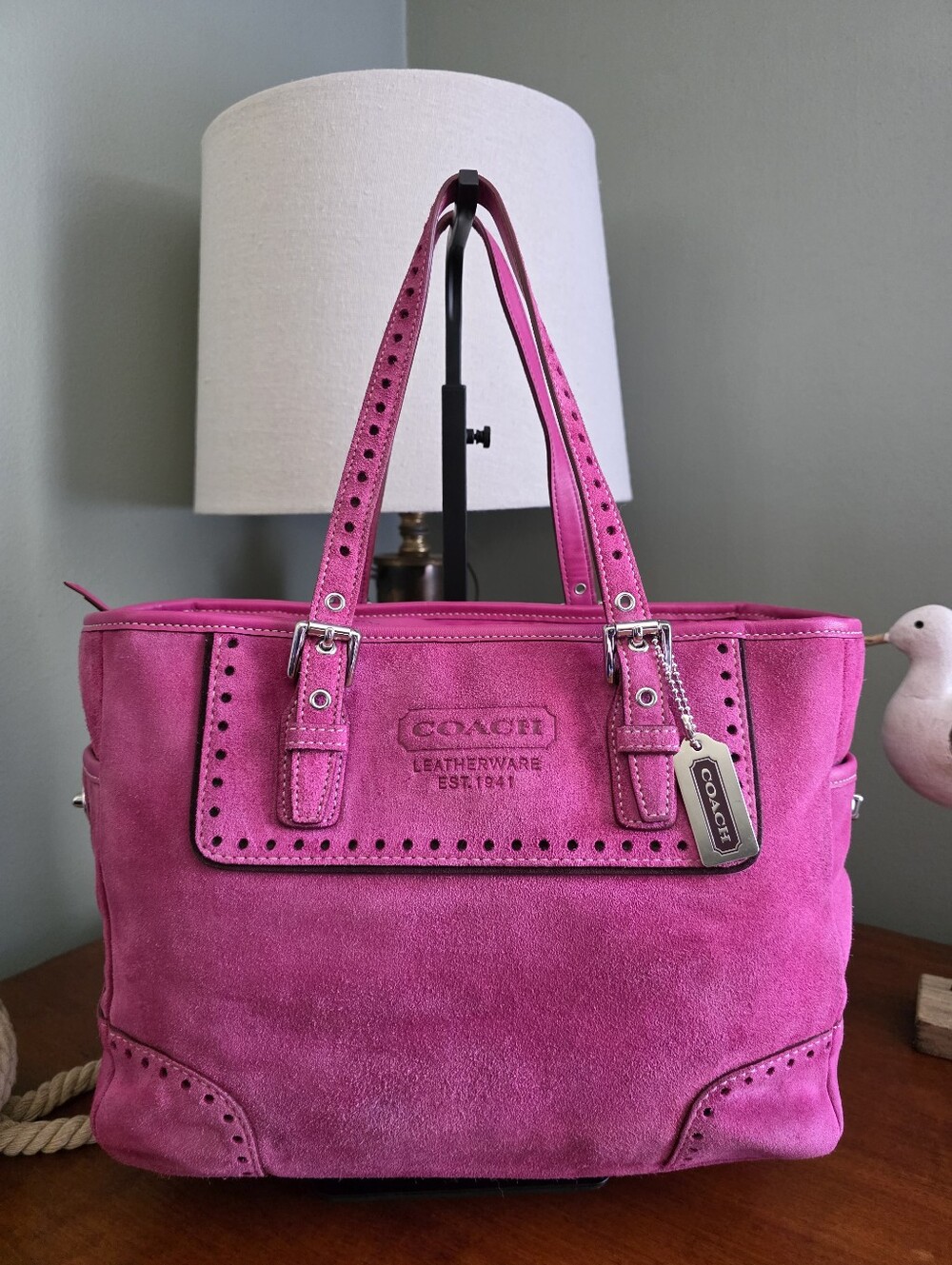 Vintage 1430 Coach Legacy Perforated Pink Suede Tote Bag Y2K